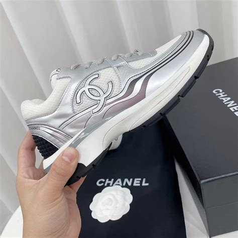 chanel cc logo sneaker white silver pink|chanel black and white sneakers.